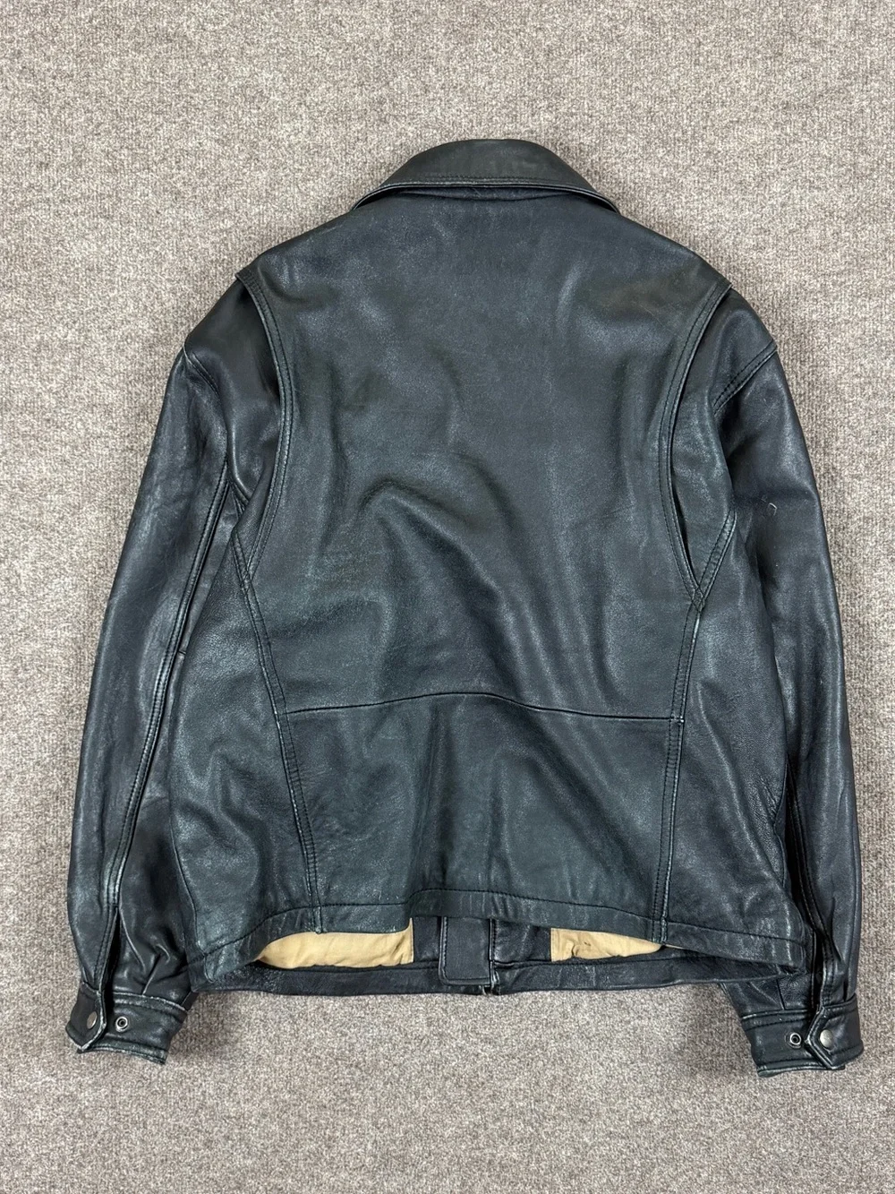 Vintage Black Genuine Leather Bomber Jacket Men’s L Full Zip James Dean 90s Y2K